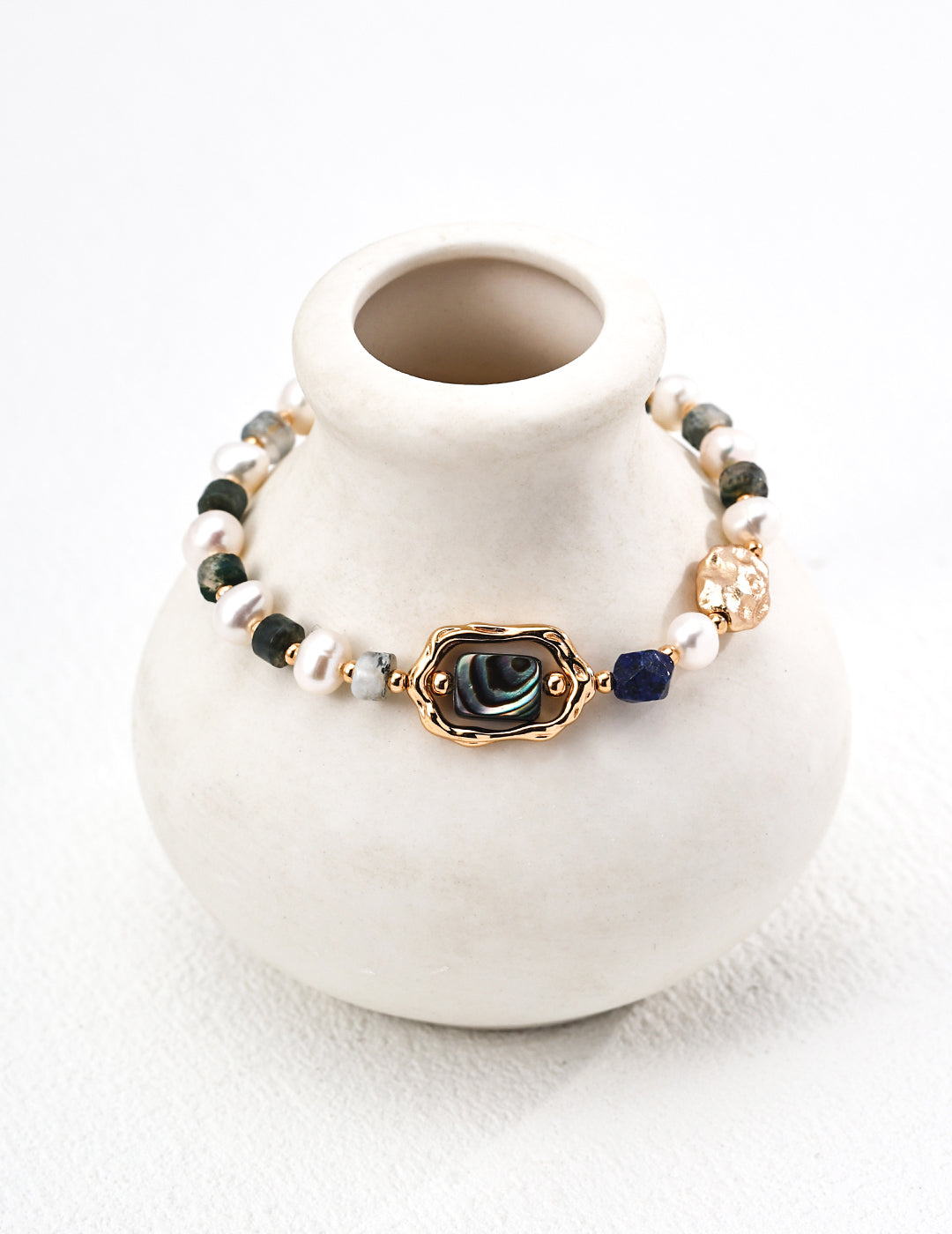 Beach-Inspired Green Moss Agate Seashell Bracelet - Perfect for Summer & Travel