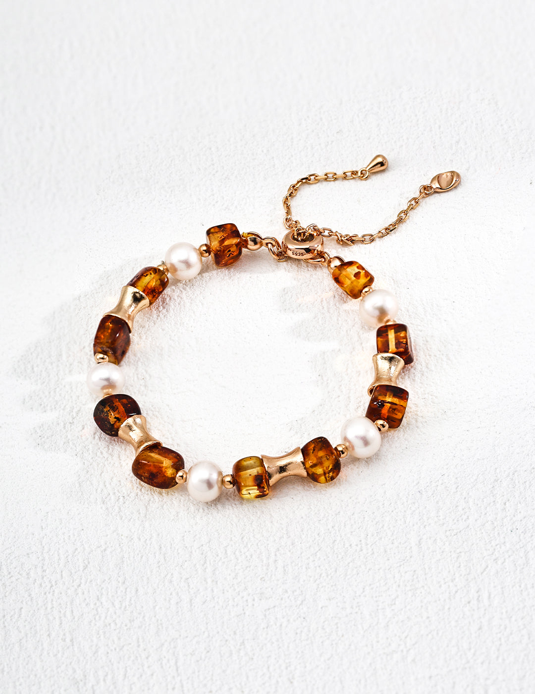 Piebald Amber& Pearl Jewelry Set, Bracelet
