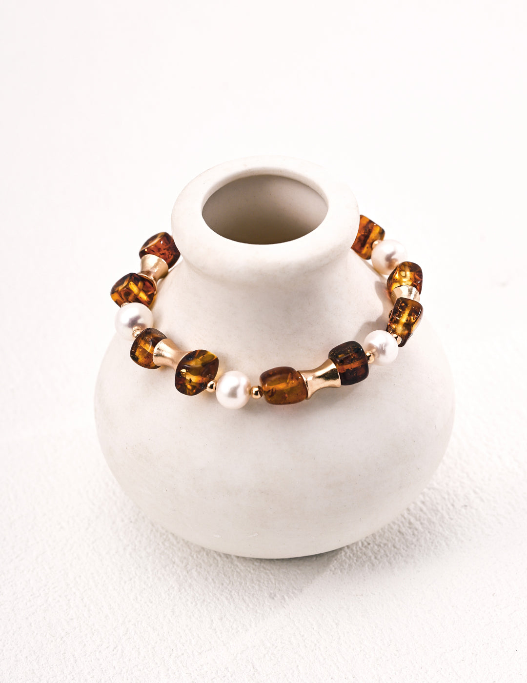 Piebald Amber& Pearl Jewelry Set, Bracelet