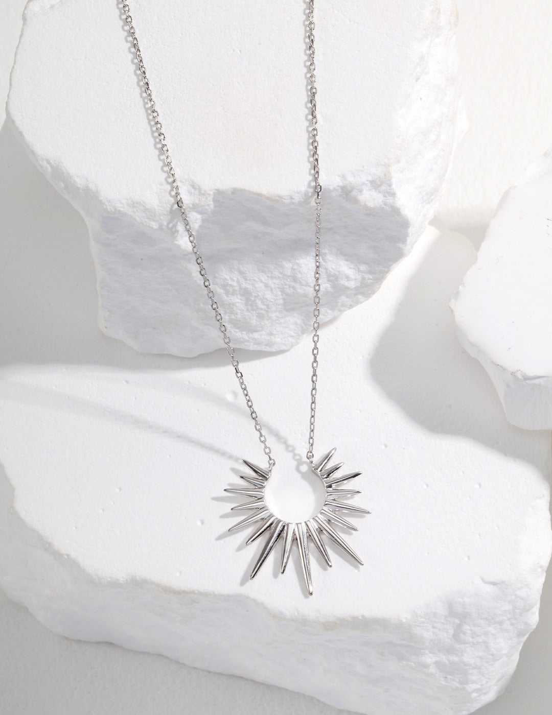 Radiant Sunburst Gold Chain Necklace, silver