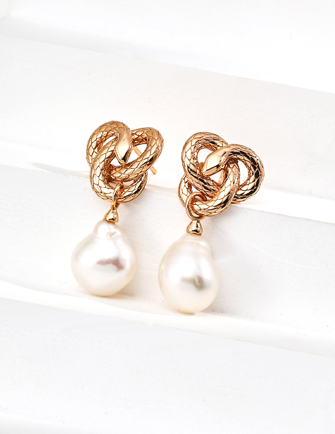 Snake-twist Baroque Pearl Drop Earrings