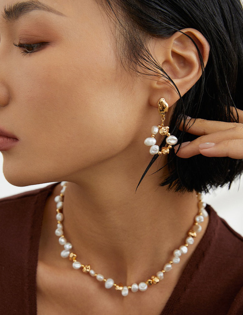Exquisite Irregular Pearl Cluster Earrings