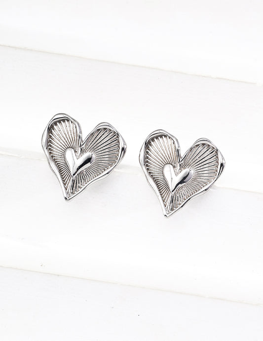 Sophisticated Radiant Embellishment Sterling Silver Heart Earrings, silver