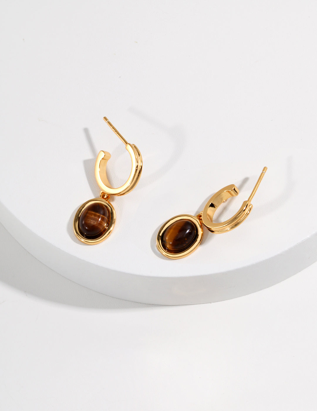 Tiger's Eye Stone Sterling Silver Hoop Earrings
