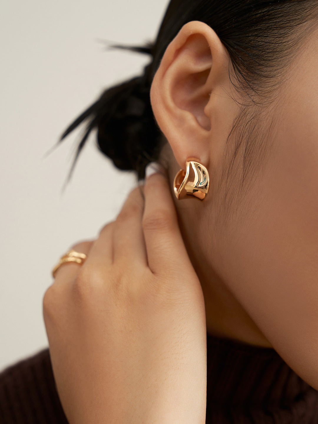 Enchanting Fluid Sterling Silver Hoop Earrings, Gold