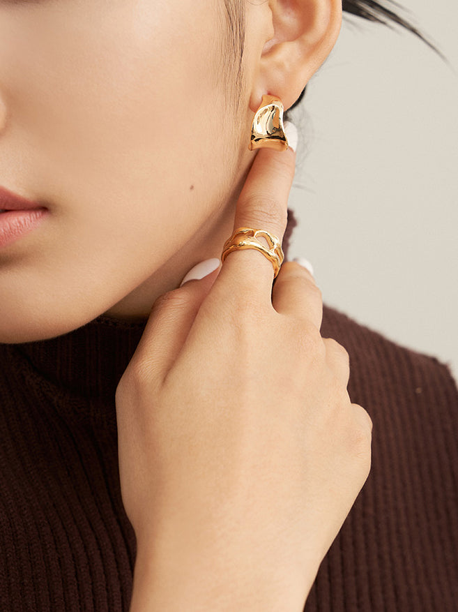 Enchanting Fluid Sterling Silver Hoop Earrings, Gold