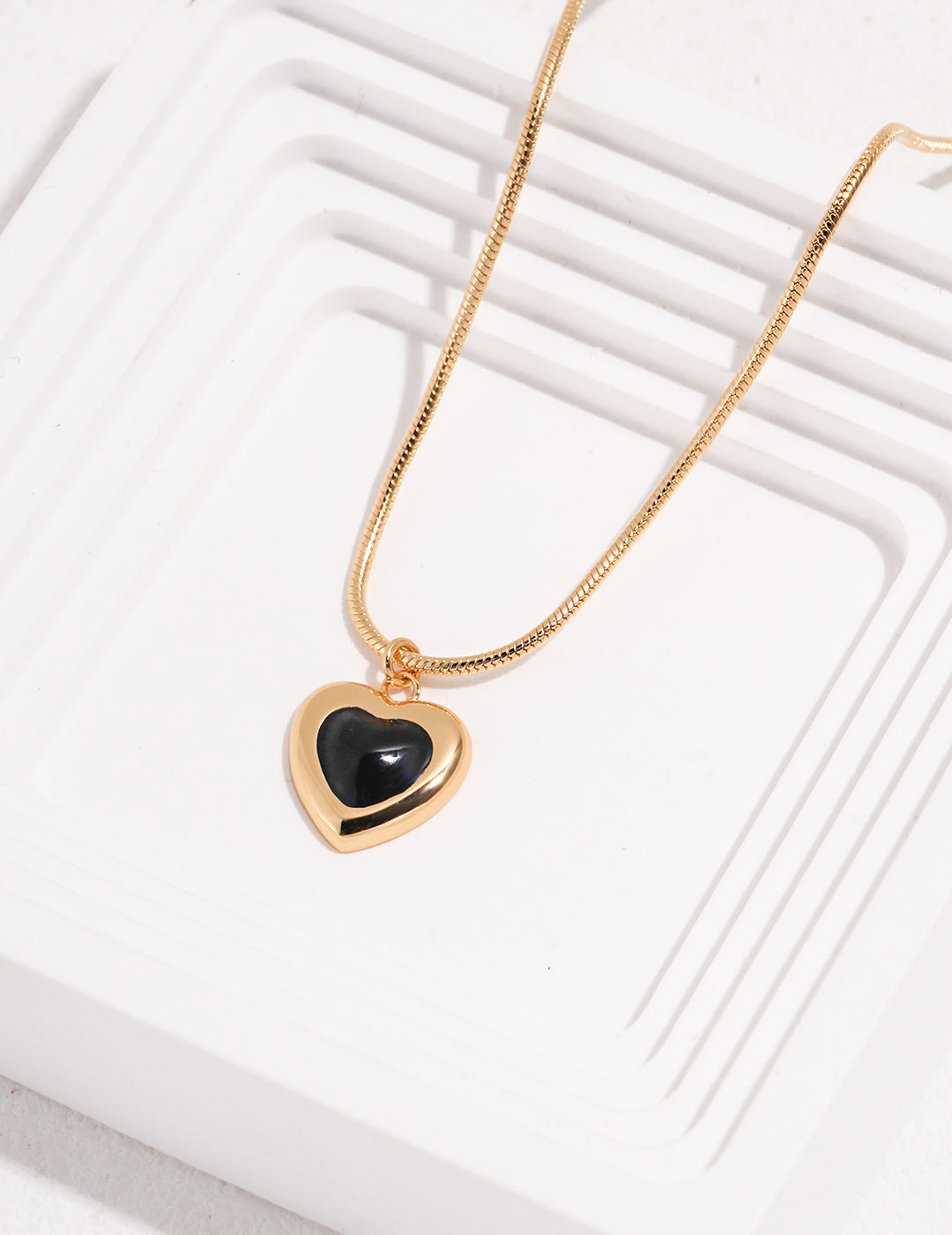 Chic Black Heart Gold-Plated Sterling Silver Jewelry Set, Necklace