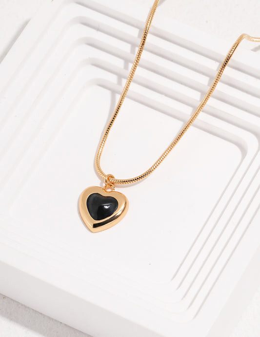 Chic Black Heart Gold-Plated Sterling Silver Jewelry Set, Necklace