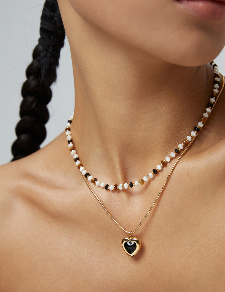 Chic Black Heart Gold-Plated Sterling Silver Jewelry Set, necklace