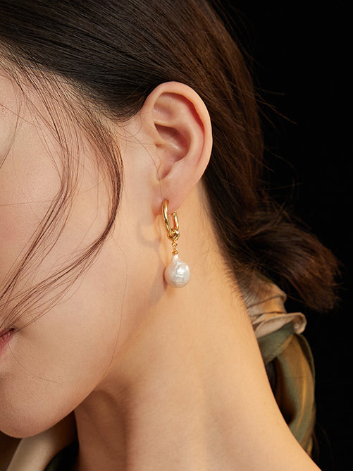 Glamorous Baroque Pearl adorned Hoop Earrings