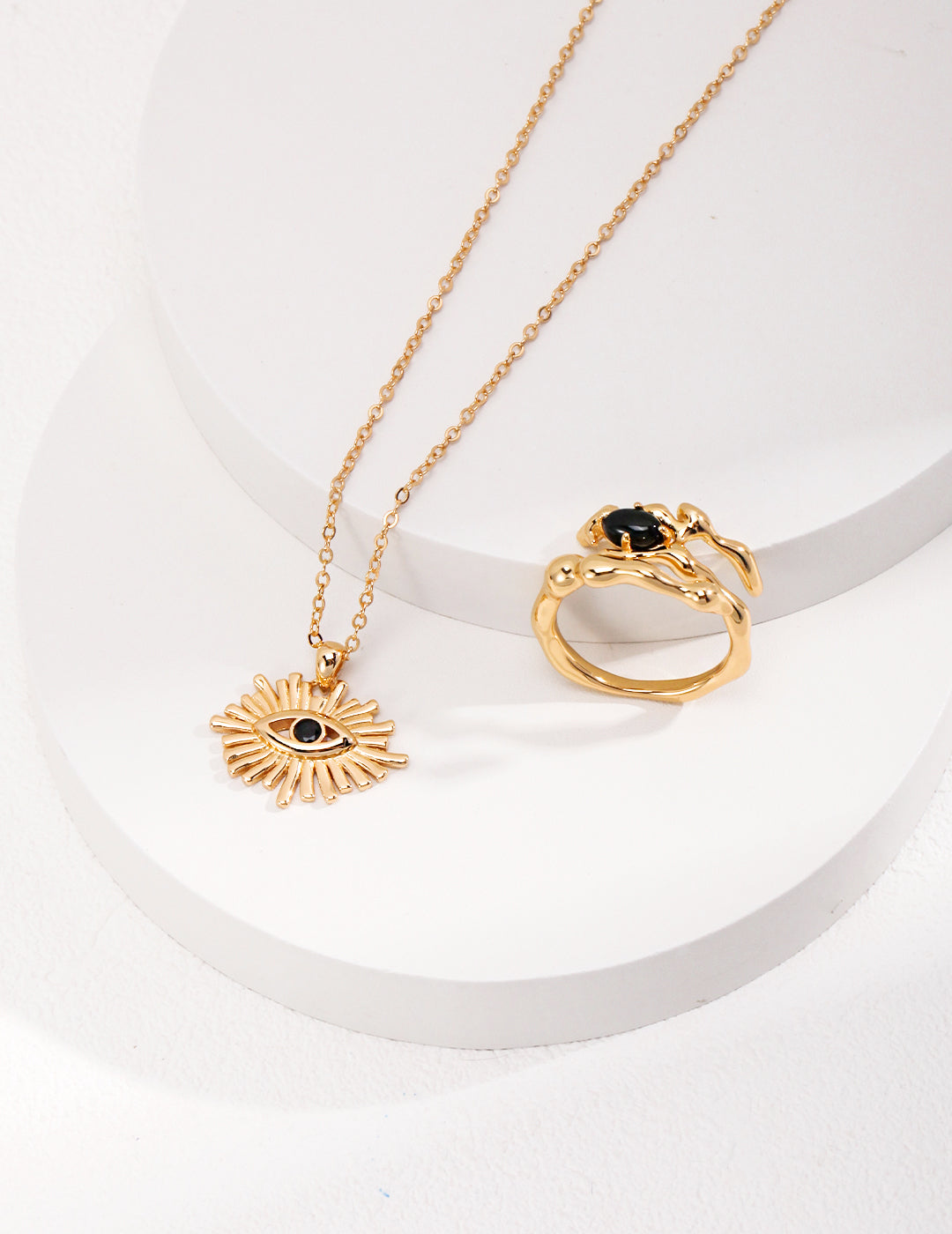 Stylish Sunburst Evil Eye Gold Necklace