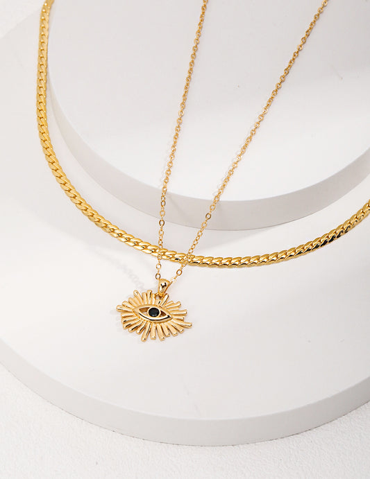 Stylish Sunburst Evil Eye Gold Necklace