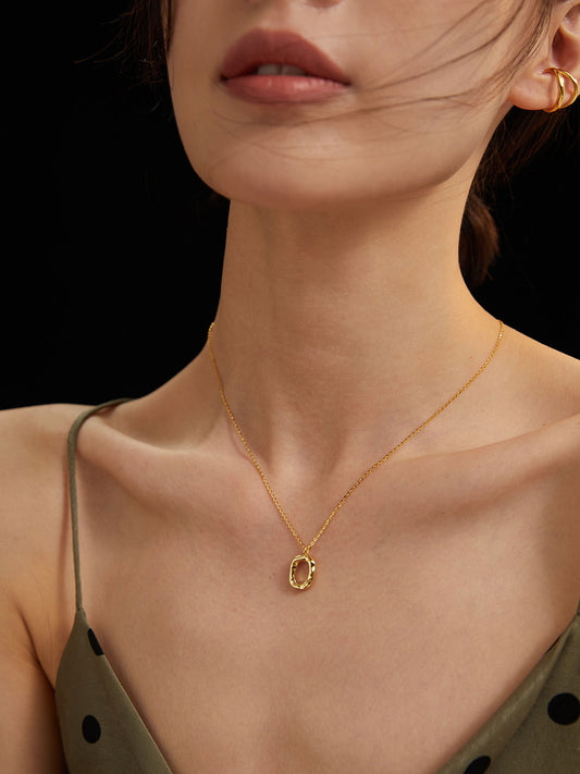 Sterling Silver Oval Necklace, gold