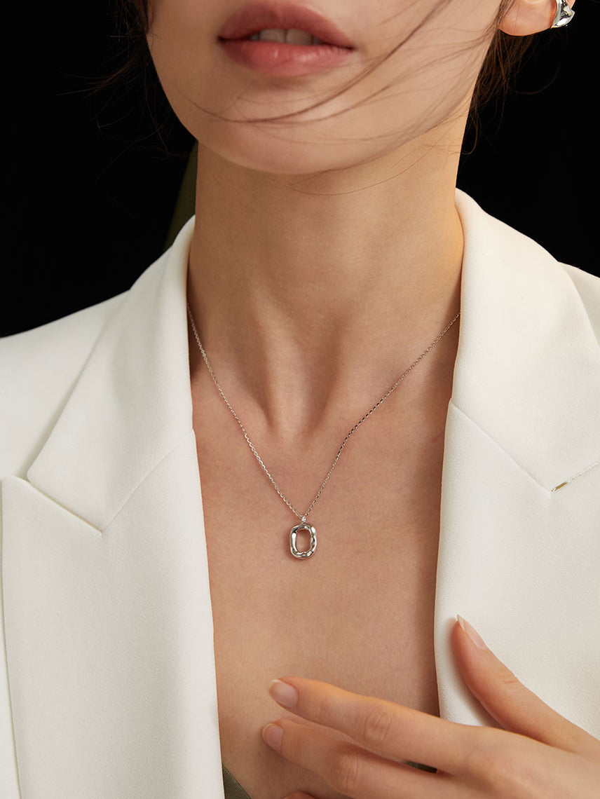 Sterling Silver Oval Necklace Set, silver