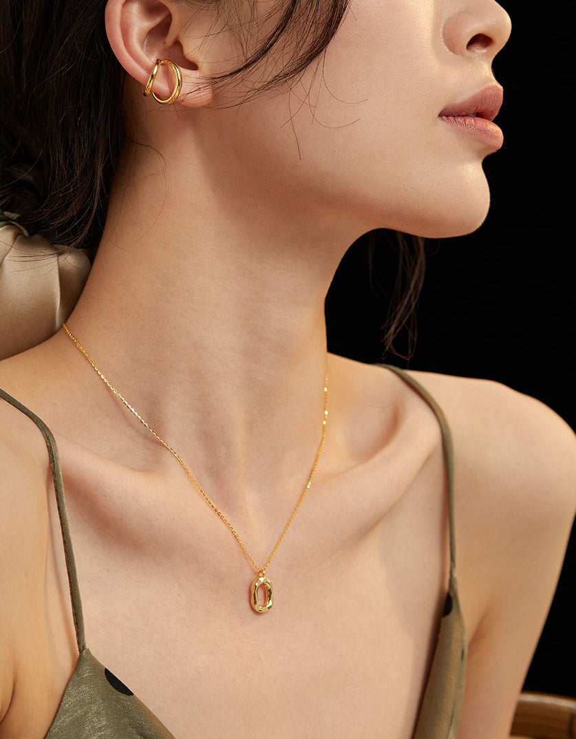 Sterling Silver Oval Necklace Set, Gold