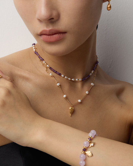 Vintage Inspired Pearl & Heart Charm Necklace