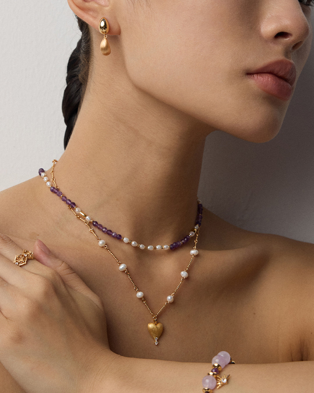 Vintage Inspired Pearl & Heart Charm Necklace