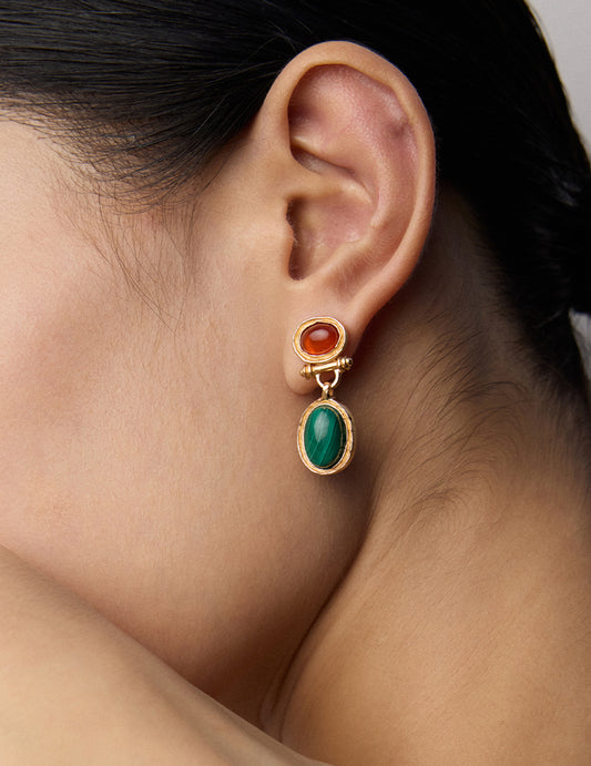 Earthed Harmony: Natural Malachite Red Agate Healing Earrings