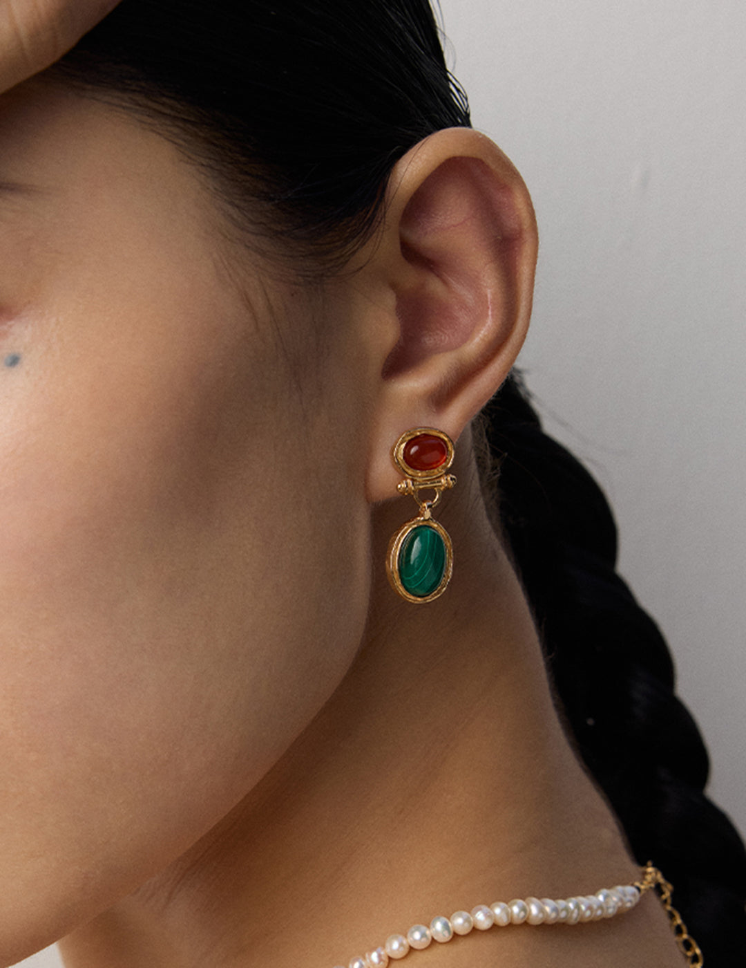 Earthed Harmony: Natural Malachite Red Agate Healing Earrings