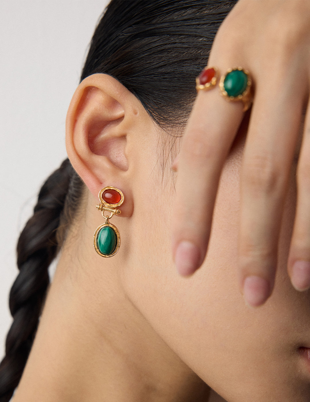Earthed Harmony: Natural Malachite Red Agate Healing Earrings