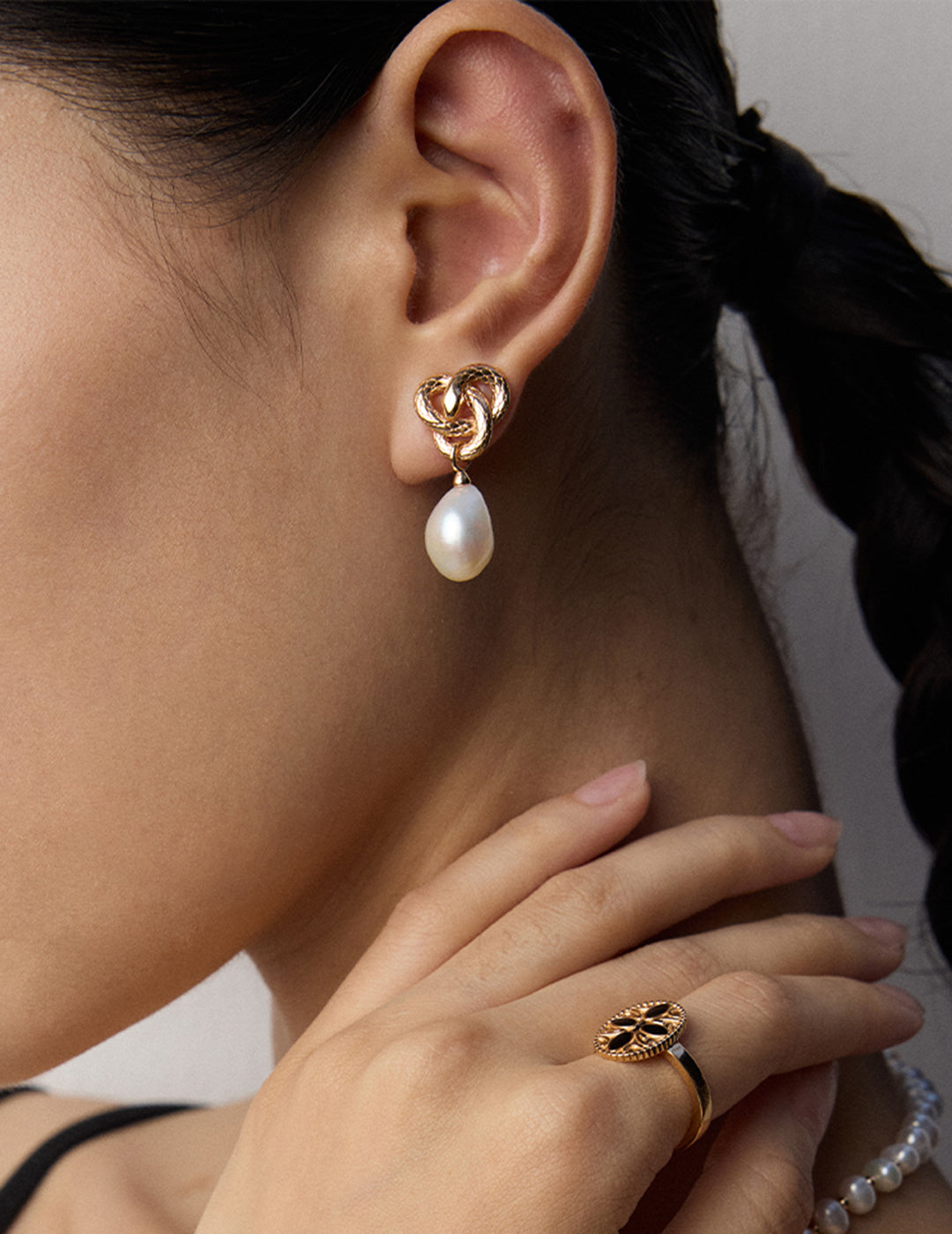 Snake-twist Baroque Pearl Drop Earrings