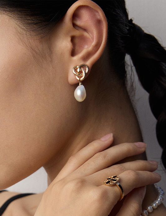 Snake-twist Baroque Pearl Drop Earrings