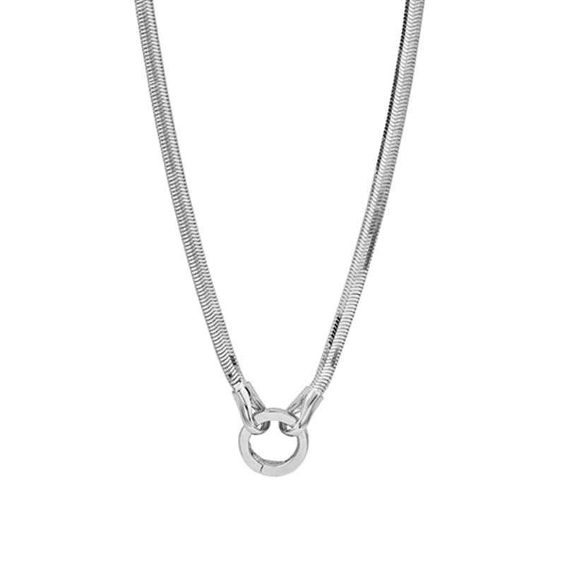 Minimalist Gold Snake - Link Necklace with Ring Accent, silver