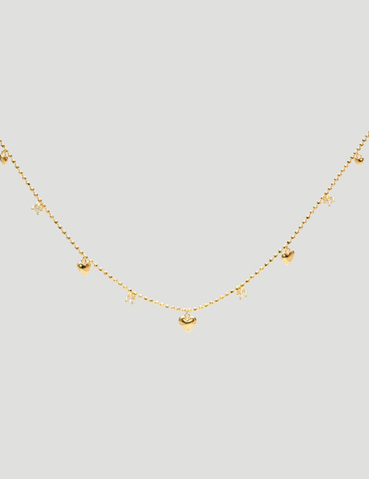 Charming Delicate Gold Chain Necklace with Heart-shaped Charms