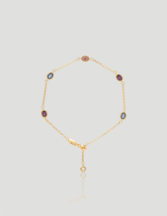 Charming Multi Gemstone Sterling Silver Station Bracelet