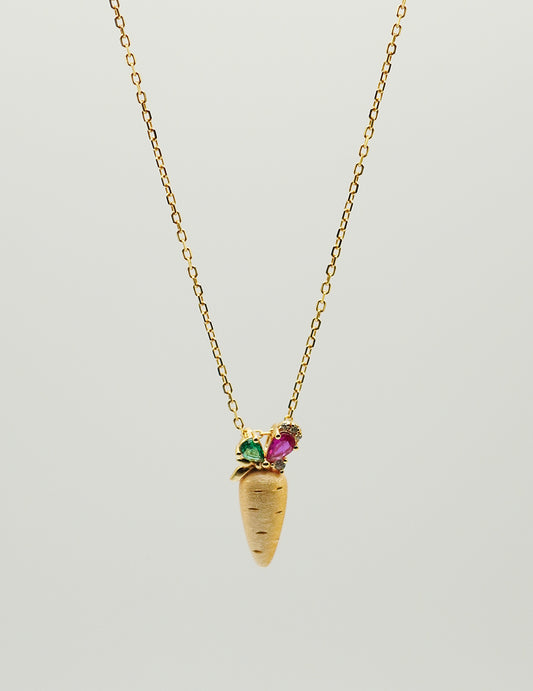 Adorable Carrot Gold Chain Necklace with Colored Gems