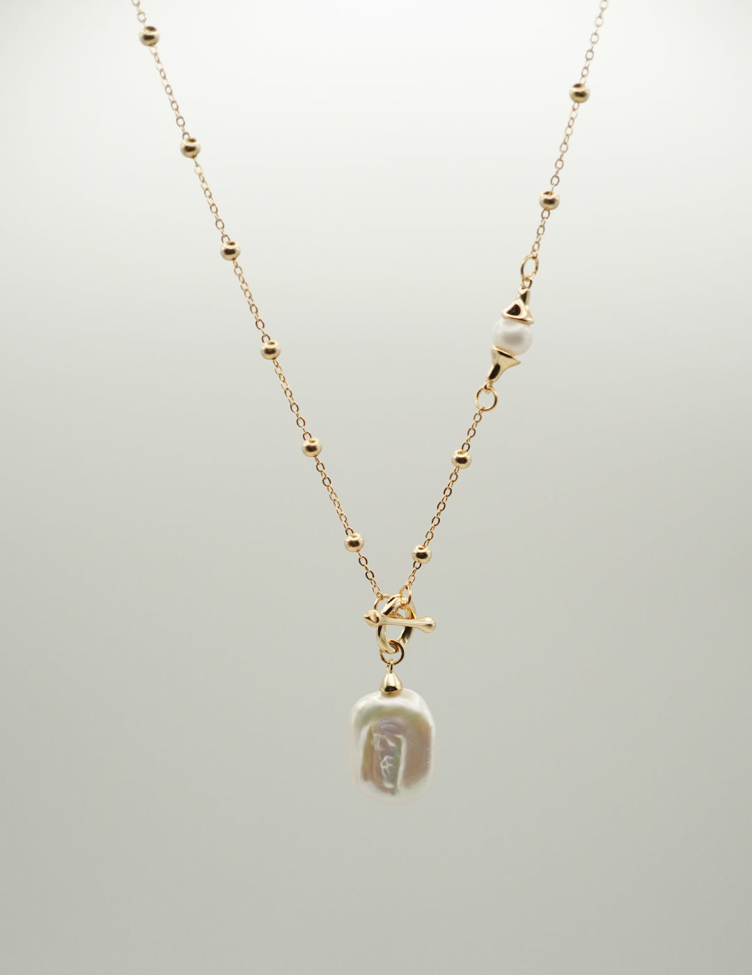 Square Pearl Pendant Silver Necklace