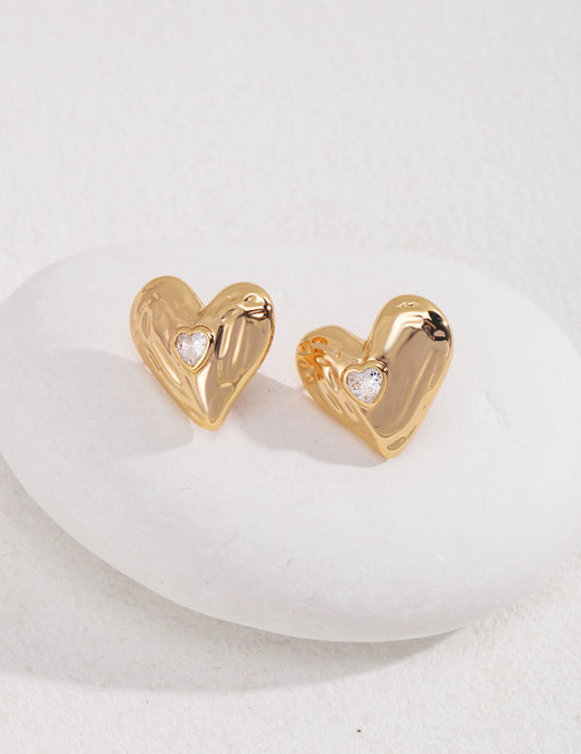 Sterling Silver Heart Stud Earrings With Diamond 
