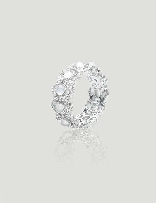 Chic Lace Inspired Silver Band with Albite Jade Stone