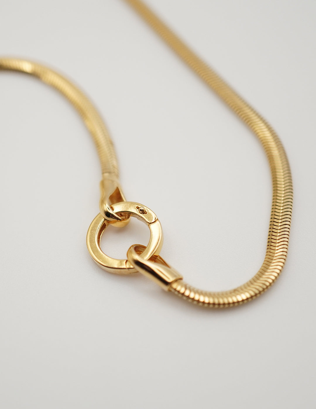Minimalist Gold Snake - Link Necklace with Ring Accent, detail