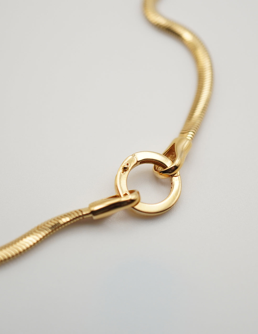Minimalist Gold Snake - Link Necklace with Ring Accent, detail