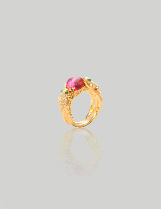 Lucky Frog Inspired Ruby Embellished Sterling Silver Ring