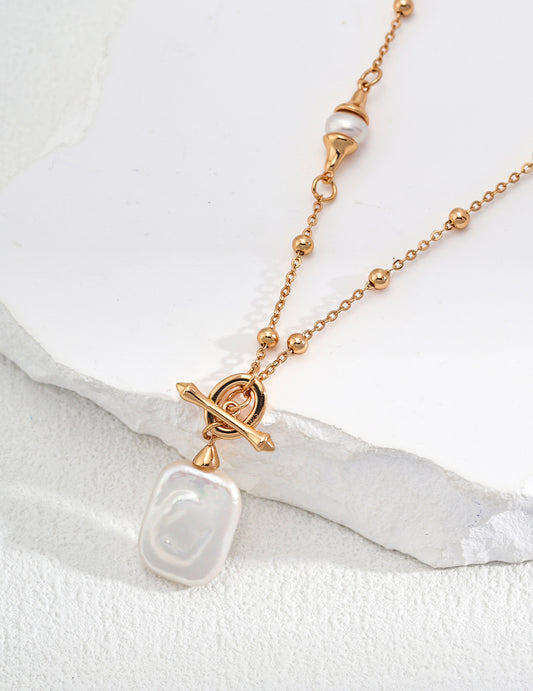 Square Pearl Pendant Silver Necklace, detail