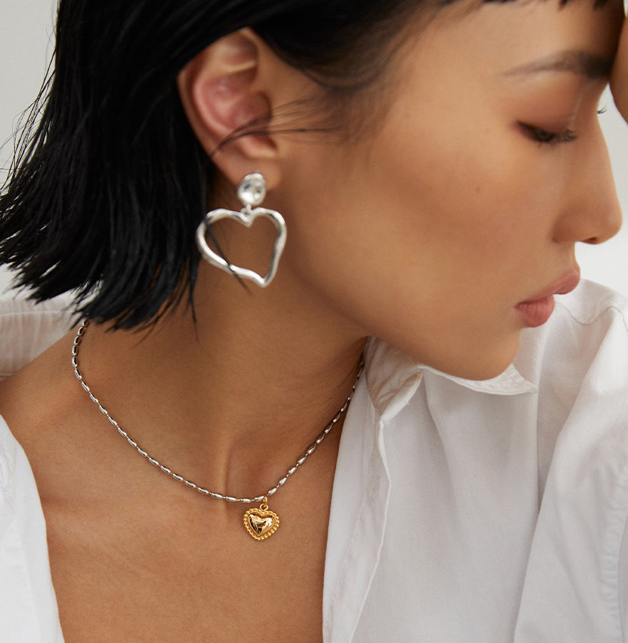 Sterling Silver Heart Earring& Necklace Jewelry Set