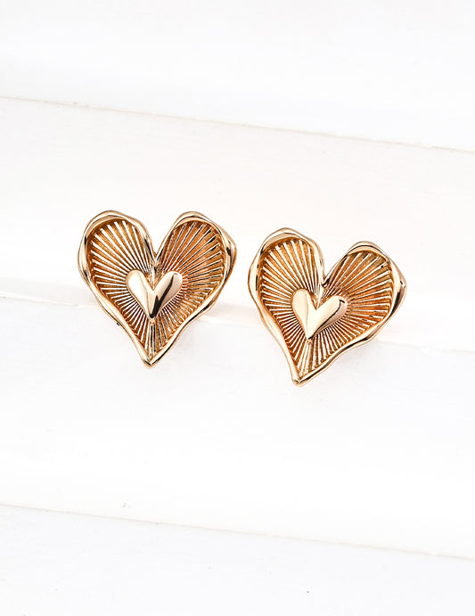 Sophisticated Radiant Embellishment Sterling Silver Heart Earrings, Gold